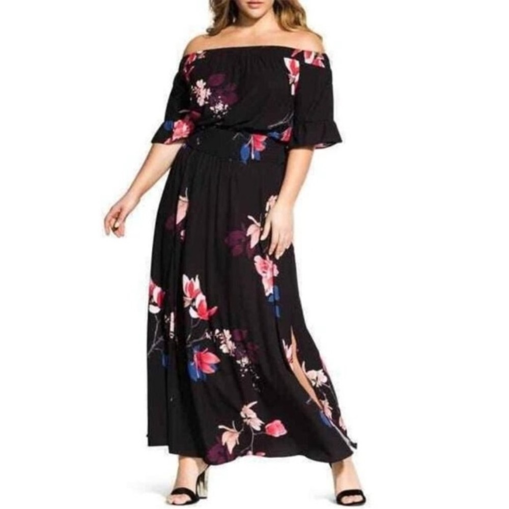 City Chic Spring Lotus Off The Shoulder Maxi Dress